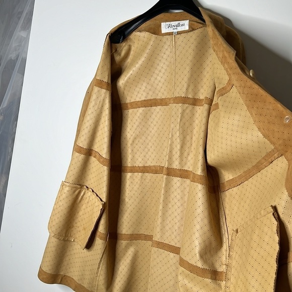 Revillon Paris Sz 40 Nubuk Laser Perforated Suede Leather 3/4 Coat Jacket - Picture 12 of 12